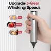imageYARRAMATE Rechargeable Milk Frother Wand Handheld With Stand 3 Speed Adjustable Drink Mixer with 2 Whisks Stainless Steel Electric Stirrer for Coffee Lattes Protein Shakes Matcha EggSilver USB With Stand