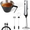imageYARRAMATE Rechargeable Silver Milk Frother With Stand ampamp Blank Stainless Steel Espresso Shot Cup 34OZ100ML Black