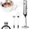 imageYARRAMATE Rechargeable Silver Milk Frother With Stand ampamp White Stainless Steel Espresso Shot Cup 34OZ100ML White