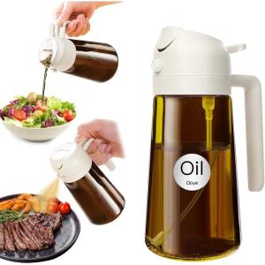 imageYARRAMATE 16oz470ml Light Blocking Oil Sprayer for Cooking with Stickers FoodGrade 2 in 1 Olive Oil Dispenser Bottle for Kitchen Premium Dark Amber Glass Oil Bottle for Air Fryer BBQWhite02White