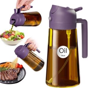 imageYARRAMATE 16oz470ml Light Blocking Oil Sprayer for Cooking with Stickers FoodGrade 2 in 1 Olive Oil Dispenser Bottle for Kitchen Premium Dark Amber Glass Oil Bottle for Air Fryer BBQWhite06Purple