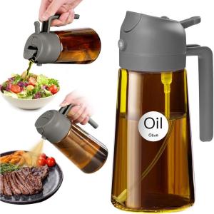 imageYARRAMATE 16oz470ml Light Blocking Oil Sprayer for Cooking with Stickers FoodGrade 2 in 1 Olive Oil Dispenser Bottle for Kitchen Premium Dark Amber Glass Oil Bottle for Air Fryer BBQWhite10Grey