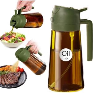 imageYARRAMATE 16oz470ml Light Blocking Oil Sprayer for Cooking with Stickers FoodGrade 2 in 1 Olive Oil Dispenser Bottle for Kitchen Premium Dark Amber Glass Oil Bottle for Air Fryer BBQWhite08OliveGreen