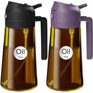 imageYARRAMATE 16oz470ml Light Blocking Oil Sprayer for Cooking with Stickers FoodGrade 2 in 1 Olive Oil Dispenser Bottle for Kitchen Premium Dark Amber Glass Oil Bottle for Air Fryer BBQWhite142Pcs BlackPurple