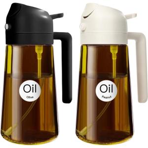 imageYARRAMATE 16oz470ml Light Blocking Oil Sprayer for Cooking with Stickers FoodGrade 2 in 1 Olive Oil Dispenser Bottle for Kitchen Premium Dark Amber Glass Oil Bottle for Air Fryer BBQWhite122Pcs BlackWhite