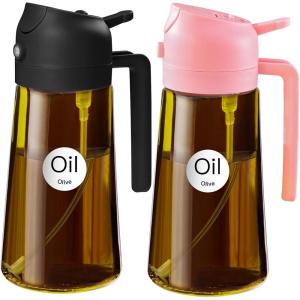 imageYARRAMATE 16oz470ml Light Blocking Oil Sprayer for Cooking with Stickers FoodGrade 2 in 1 Olive Oil Dispenser Bottle for Kitchen Premium Dark Amber Glass Oil Bottle for Air Fryer BBQWhite132Pcs BlackPink