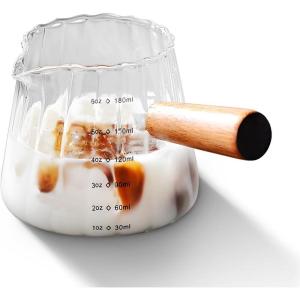 imageYARRAMATE 2 Pack Espresso Cups with Wood Handle Clear Glass Espresso Accessories Double Spout Glass Measuring Cup with Dual Scale Espresso Shot with VShaped Spout 34 OZ  100 ML6 oz180 ML