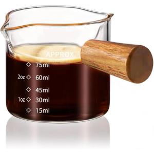 imageYARRAMATE 2 Pack Espresso Cups with Wood Handle Clear Glass Espresso Accessories Double Spout Glass Measuring Cup with Dual Scale Espresso Shot with VShaped Spout 34 OZ  100 ML34 oz Double Spout