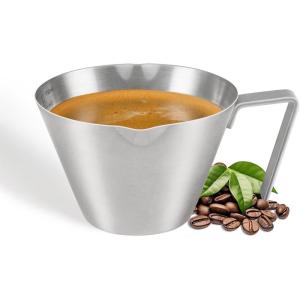 imageYARRAMATE 2 Pcs Espresso Cups with Handle Stainless Steel Espresso Accessories Double Spout Metal Measuring Cup with Dual Scale Espresso Shot cup with VShaped Mouth 34OZ100MLSliverSliver 1pcs
