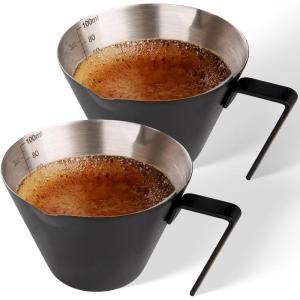 imageYARRAMATE 2 Pcs Espresso Cups with Handle Stainless Steel Espresso Accessories Double Spout Metal Measuring Cup with Dual Scale Espresso Shot cup with VShaped Mouth 34OZ100MLSliverBlack 2pcs