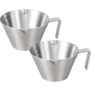 imageYARRAMATE 2 Pcs Espresso Cups with Handle Stainless Steel Espresso Accessories Double Spout Metal Measuring Cup with Dual Scale Espresso Shot cup with VShaped Mouth 34OZ100MLSliverSliver 2pcs