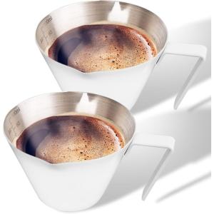 imageYARRAMATE 2 Pcs Espresso Cups with Handle Stainless Steel Espresso Accessories Double Spout Metal Measuring Cup with Dual Scale Espresso Shot cup with VShaped Mouth 34OZ100MLSliverWhite 2pcs