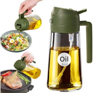 imageYARRAMATE Olive Oil Dispenser 2 in 1 Oil Sprayer for Cooking 16oz470ml Glass Oil Spray Bottle with Pourer Foodgrade Oil Dispenser and Oil Sprayer for Kitchen Salad Frying BBQ Black ampamp Green07OliveGreen