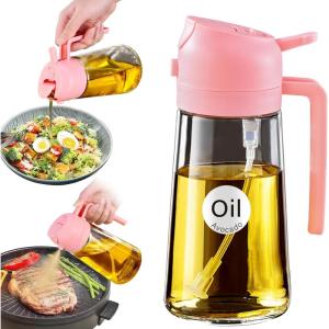 imageYARRAMATE Olive Oil Dispenser 2 in 1 Oil Sprayer for Cooking 16oz470ml Glass Oil Spray Bottle with Pourer Foodgrade Oil Dispenser and Oil Sprayer for Kitchen Salad Frying BBQ Black ampamp Green06Pink