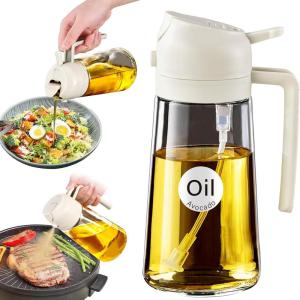 imageYARRAMATE Olive Oil Dispenser 2 in 1 Oil Sprayer for Cooking 16oz470ml Glass Oil Spray Bottle with Pourer Foodgrade Oil Dispenser and Oil Sprayer for Kitchen Salad Frying BBQ Black ampamp Green01Creamy White