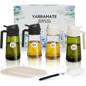 imageYARRAMATE Olive Oil Dispenser 2 in 1 Oil Sprayer for Cooking 16oz470ml Glass Oil Spray Bottle with Pourer Foodgrade Oil Dispenser and Oil Sprayer for Kitchen Salad Frying BBQ Black ampamp Green204Pcs Gift Set