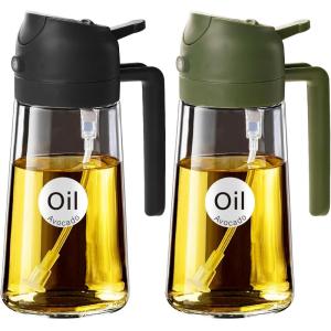 imageYARRAMATE Olive Oil Dispenser 2 in 1 Oil Sprayer for Cooking 16oz470ml Glass Oil Spray Bottle with Pourer Foodgrade Oil Dispenser and Oil Sprayer for Kitchen Salad Frying BBQ Black ampamp Green172Pcs BlackOliveGreen