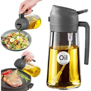 imageYARRAMATE Olive Oil Dispenser 2 in 1 Oil Sprayer for Cooking 16oz470ml Glass Oil Spray Bottle with Pourer Foodgrade Oil Dispenser and Oil Sprayer for Kitchen Salad Frying BBQ Black ampamp Green05Grey