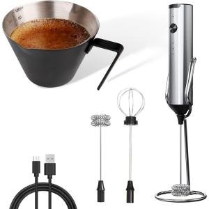 imageYARRAMATE Rechargeable Silver Milk Frother With Stand ampamp Blank Stainless Steel Espresso Shot Cup 34OZ100ML Black