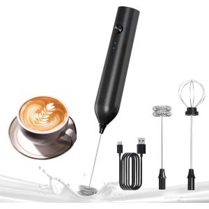 imageYARRAMATE Electric Milk Frother Wand Fast Rechargeable Coffee Mixer with 2 Heads 3 Speeds Handheld Drink Stirrer Whisk Foam Maker for Lattes Cappuccino Matcha Hot Chocolate BlackBlack USB No Stand