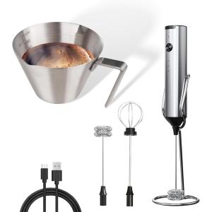 imageYARRAMATE Stainless Steel Espresso Shot Cup 34OZ100ML ampamp Rechargeable Silver Milk Frother With Stand