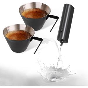 imageYARRAMATE Mini Powerful Milk Frother Wand ampamp 100ml Metal Measuring Cups Black