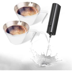 imageYARRAMATE Mini Powerful Milk Frother Wand ampamp 100ml Metal Measuring Cups White