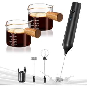 imageYARRAMATE Mini Powerful Milk Frother Wand ampamp 100ml Glass Measuring Cups Double Spout