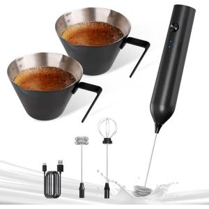 imageYARRAMATE Powerful Milk Frother Wand ampamp 100ml Metal Measuring Cups Black