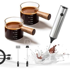 imageYARRAMATE Silver Powerful Milk Frother Wand ampamp 100ML Glass Measuring Cups