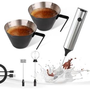 imageYARRAMATE Silver Powerful Milk Frother Wand ampamp 100ml Metal Measuring Cups Black