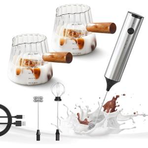 imageYARRAMATE Silver Powerful Milk Frother Wand ampamp 6 oz180ML Glass Measuring Cups