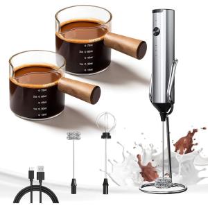 imageYARRAMATE Silver Powerful Milk Frother with Stand ampamp 100ML Glass Measuring Cups