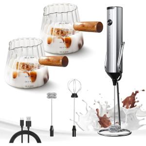 imageYARRAMATE Silver Powerful Milk Frother with Stand ampamp 6 oz180ML Glass Measuring Cups