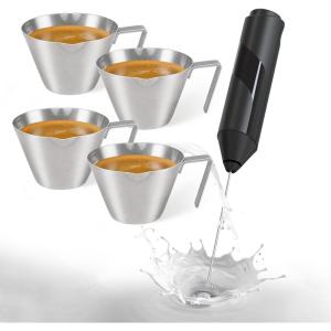 imageYARRAMATE Milk Frother Wand Handheld ampamp 4 Pcs Stainless Steel Espresso Cups