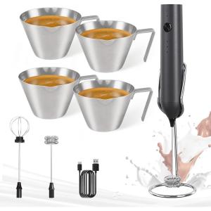 imageYARRAMATE Black Powerful Milk Frother Wand ampamp 100ml Metal Measuring Cups Silver