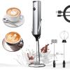 imageYARRAMATE Electric Milk Frother Wand with Stainless Steel Whisk and Stand Fast Rechargeable Coffee Mixer with 3 Speeds Handheld Drink Stirrer Whisk Foam Maker for Lattes Cappuccino Matcha BlackSilver USB With Stand