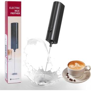 imageYARRAMATE Electric Milk Frother Wand with Stainless Steel Whisk and Stand Fast Rechargeable Coffee Mixer with 3 Speeds Handheld Drink Stirrer Whisk Foam Maker for Lattes Cappuccino Matcha BlackBattery Mini