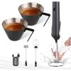 imageYARRAMATE Black Powerful Milk Frother Wand ampamp 100ml Metal Measuring Cups Black