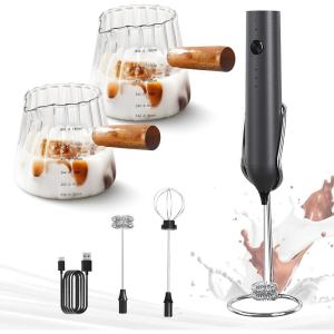 imageYARRAMATE Black Powerful Milk Frother Wand ampamp 6 oz180ML Glass Measuring Cups