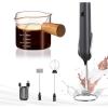 imageYARRAMATE 100ML Glass Measuring Cup ampamp Black Powerful Milk Frother Wand with Stand
