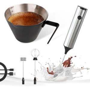 imageYARRAMATE 100ml Metal Measuring Cup Black ampamp Silver Powerful Milk Frother Wand