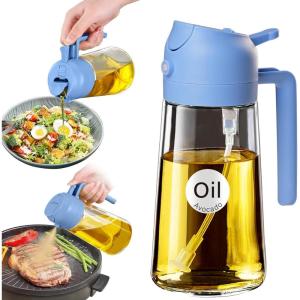 imageYARRAMATE 16oz470ml Glass Olive Oil Sprayer for Cooking with Stickers 2 in 1 Oil Dispenser for Kitchen Gadgets Food Grade Premium Spray Bottle for Salad Frying BBQ Pomelo101Pc SkyBlue