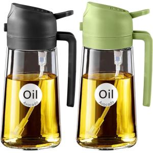 imageYARRAMATE 16oz470ml Glass Olive Oil Sprayer for Cooking with Stickers 2 in 1 Oil Dispenser for Kitchen Gadgets Food Grade Premium Spray Bottle for Salad Frying BBQ Pomelo072Pcs BlackGreen