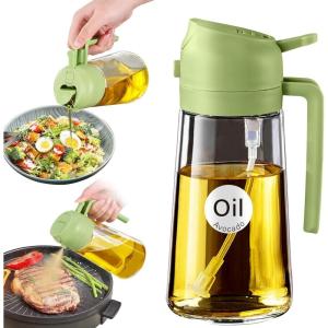 imageYARRAMATE 16oz470ml Glass Olive Oil Sprayer for Cooking with Stickers 2 in 1 Oil Dispenser for Kitchen Gadgets Food Grade Premium Spray Bottle for Salad Frying BBQ Pomelo031Pc Green