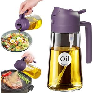 imageYARRAMATE 16oz470ml Glass Olive Oil Sprayer for Cooking with Stickers 2 in 1 Oil Dispenser for Kitchen Gadgets Food Grade Premium Spray Bottle for Salad Frying BBQ Pomelo081Pc Purple