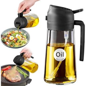 imageYARRAMATE 16oz470ml Glass Olive Oil Sprayer for Cooking with Stickers 2 in 1 Oil Dispenser for Kitchen Gadgets Food Grade Premium Spray Bottle for Salad Frying BBQ Pomelo021Pc Black