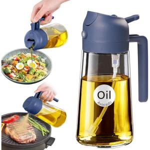imageYARRAMATE 16oz470ml Glass Olive Oil Sprayer for Cooking with Stickers 2 in 1 Oil Dispenser for Kitchen Gadgets Food Grade Premium Spray Bottle for Salad Frying BBQ Pomelo091Pc Navy